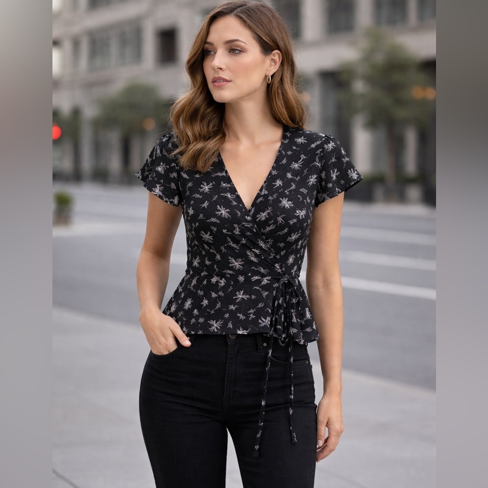 Joe Fresh Black and White Patterned Blouse